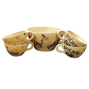 Vintage 70s Multi-purpose Dip Party Bowl 5 Piece Set‎ With Handle Yellow Flowers